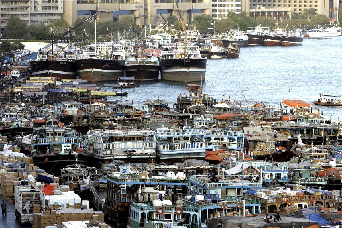 Dubai Creek full of cargo as trade comes in and out of the emirate.