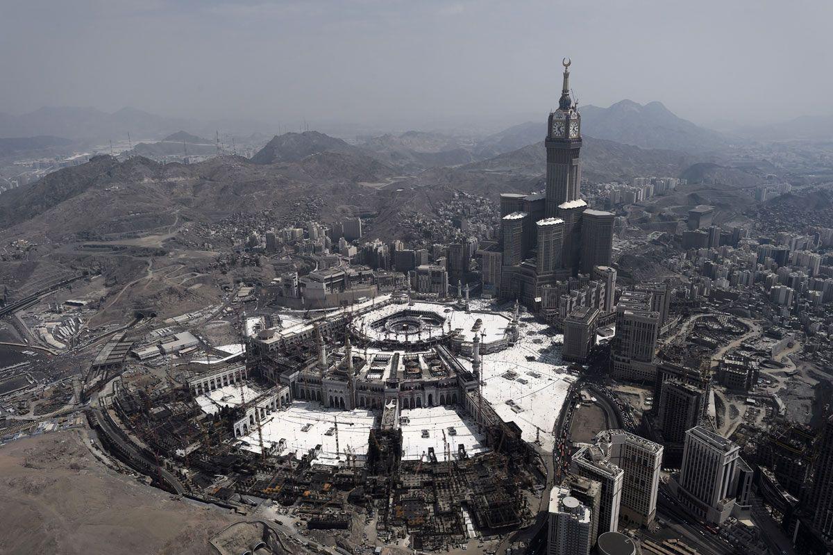 An aerial view shows the Clock Tower and the Grand Mosque in the holy city of Makkah. (AFP/Getty Images)