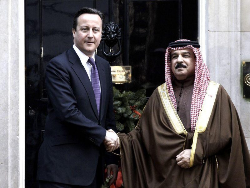 Prime Minister David Cameron greets King Hamad Al Khalifa at No.10 Downing Street