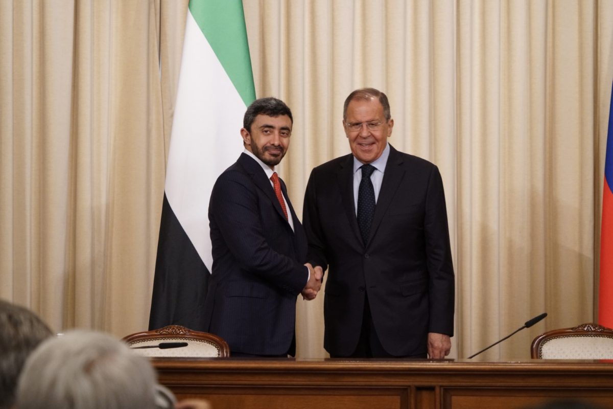 Foreign Minister Sheikh Abdullah Bin Zayed Al Nahyan with Russian Foreign Minister Sergei Lavrov in Moscow.