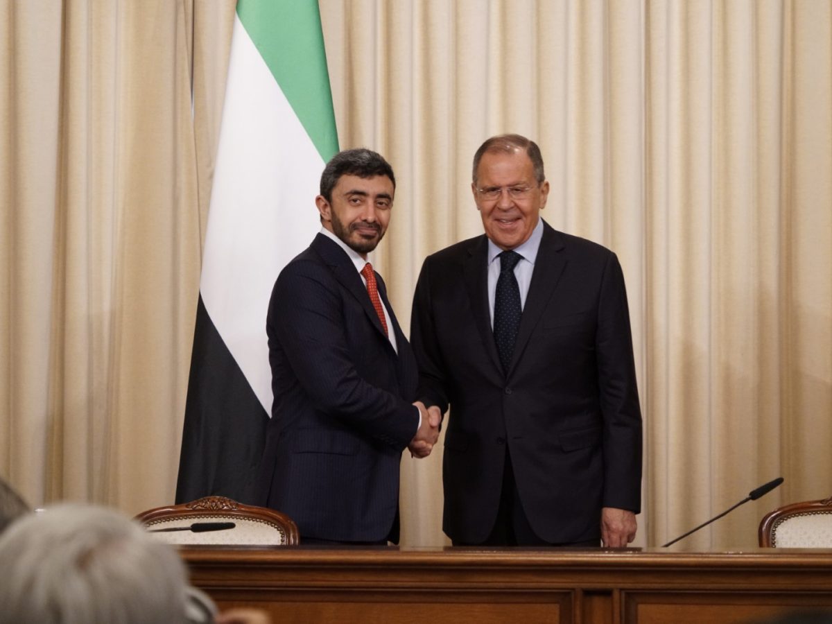 Foreign Minister Sheikh Abdullah Bin Zayed Al Nahyan with Russian Foreign Minister Sergei Lavrov in Moscow.