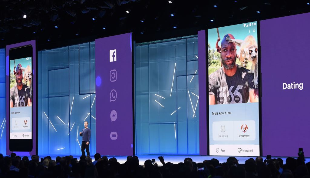 Facebook CEO Mark Zuckerberg speaks during the annual F8 summit at the San Jose McEnery Convention Center in San Jose California on May 1 2018.  Facebook chief Mark Zuckerberg announced the world's largest social network will soon include a new dating feature  while vowing to make privacy protection its top priority in the wake of the Camb