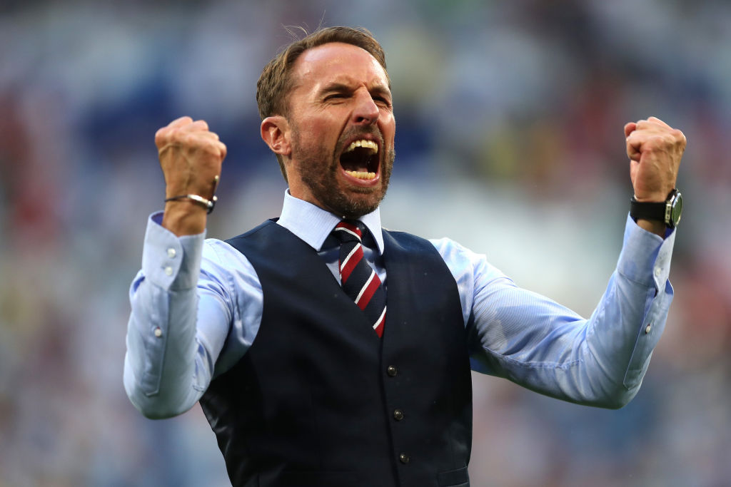 Gareth Southgate celebrates following victory during the 2018 FIFA World Cup Russia Quarter Final match between Sweden and England at Samara Arena on July 7 2018 in Samara Russia  
Photo: Clive Rose/Getty Images