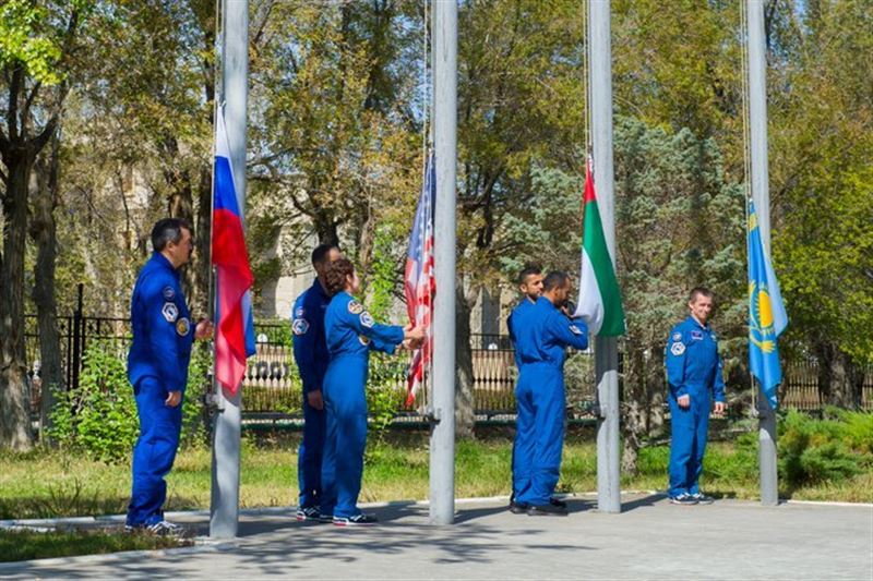 Emirati astronauts, Hazzaa Al Mansoori and Sultan Al Neyadi, raised the UAE flag during a ceremony held for the countries participating in the mission to the International Space Station.