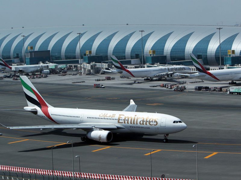 Emirates Airlines planes are parked at the Dubai international airport. Dubai had the highest level air traffic in the UAE in October. (AFP/Getty Images)