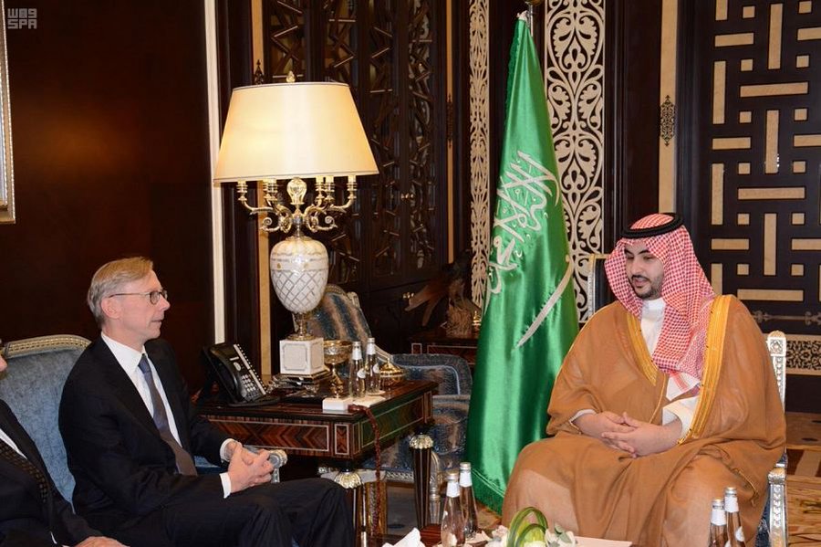 Saudi Vice Minister of Defence Khalid bin Salman said he met with Brian Hook, the US special representative to Iran, to “explore the latest efforts to counter hostile Iranian acts and continuous escalation that threaten the region’s security and stability.”