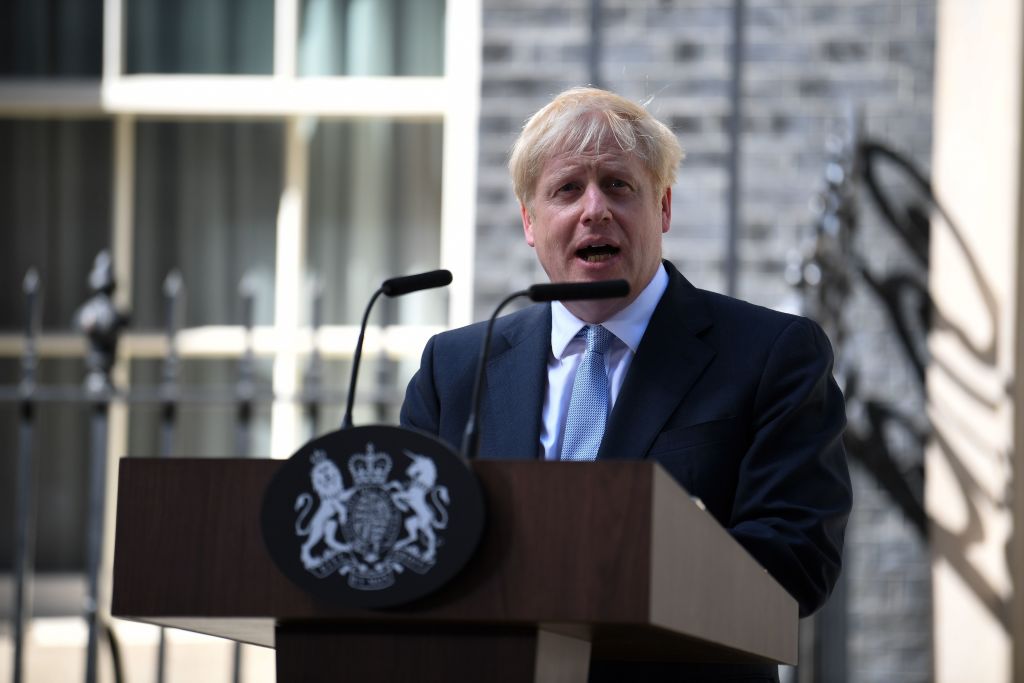 Britain's new Prime Minister Boris Johnson gives a speech outside 10 Downing Street in London. (BEN STANSALL/AFP/Getty Images)