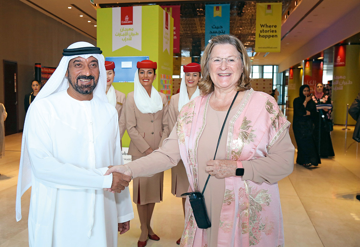 Promoting reading. His Highness Sheikh Ahmed bin Saeed Al Maktoum, Chairman of the Emirates Literature Foundation, pictured with Isobel Abulhoul