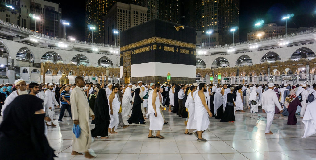 Muslim worshippers circumambulate around the Kaaba Islams holiest shrine at the Grand Mosque in Saudi Arabia's holy city of Makkah. (AHMAD ALRUBAYE/AFP/Getty Images)