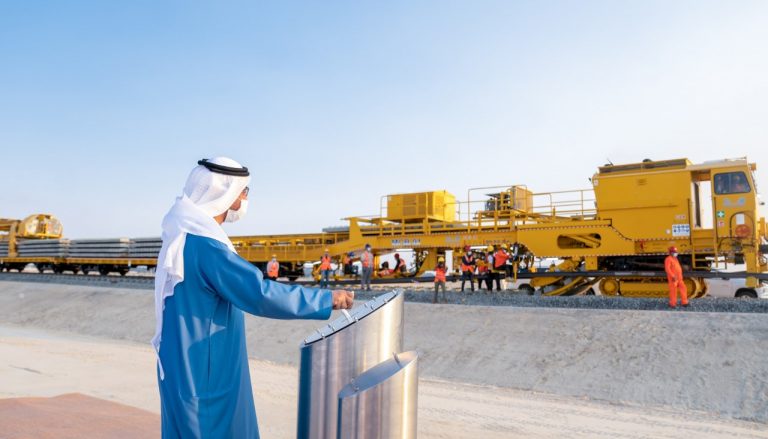 Sheikh Hamdan bin Zayed Al Nahyan on Thursday inaugurated track-laying works across Al Dhafrah region as part of stage two of the UAE’s national railway.