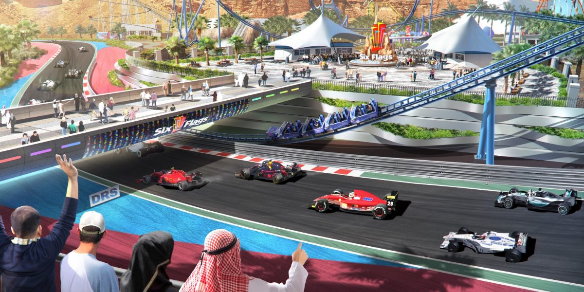 Six Flags Qiddiya will cover 32 hectares and include 28 rides and attractions across six themed lands including The City of Thrills, Discovery Springs, Steam Town, Twilight Gardens, Valley of Fortune and Grand Exposition.