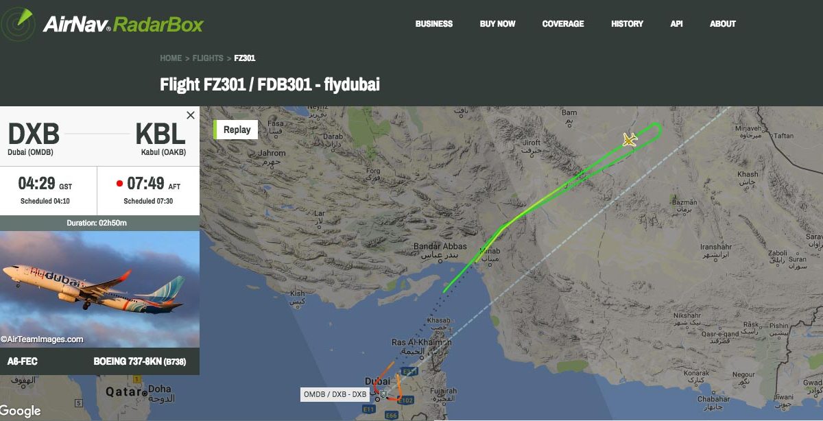 FZ301 from Dubai (DXB) to Kabul (KBL) returned to Dubai as there was a disruptive passenger onboard.