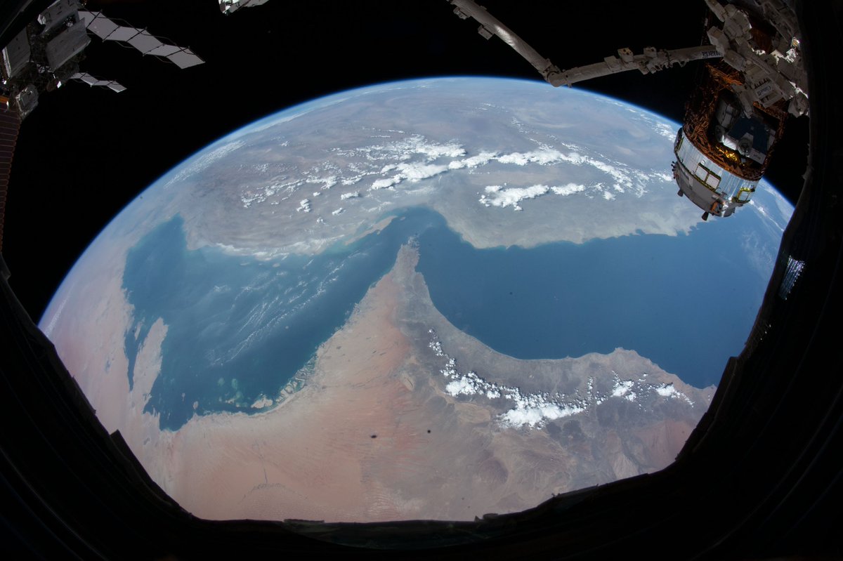 There is no mistaking the outline of the UAE, with the blue waters of the Arabian Gulf and just spots of cloud cover over the more mountainous regions in neighbouring countries.