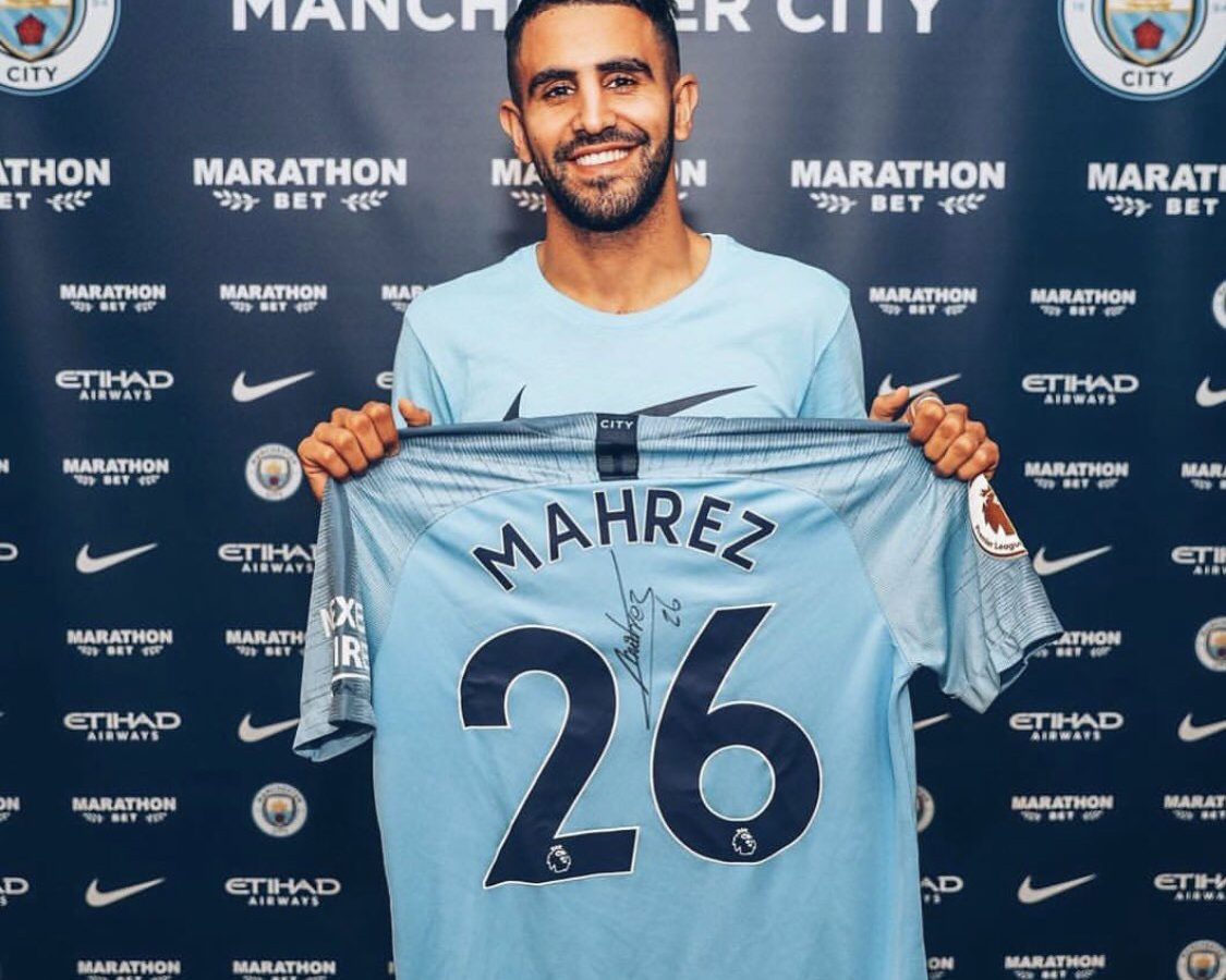 Algerian international Riyad Mahrez secured his move to Manchester City on Tuesday, with the Premier League champions paying a reported club-record £60 million ($79.6 million) for the winger. Image: ManCity/Twitter.com