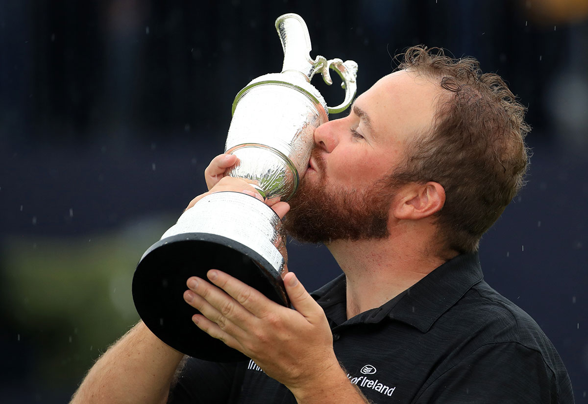 Shane Lowry of Ireland celebrates with the Claret Jug on the 18th green during the final round of the 148th Open Championship held on the Dunluce Links at Royal Portrush Golf Club on July 21, 2019 in Portrush, United Kingdom.