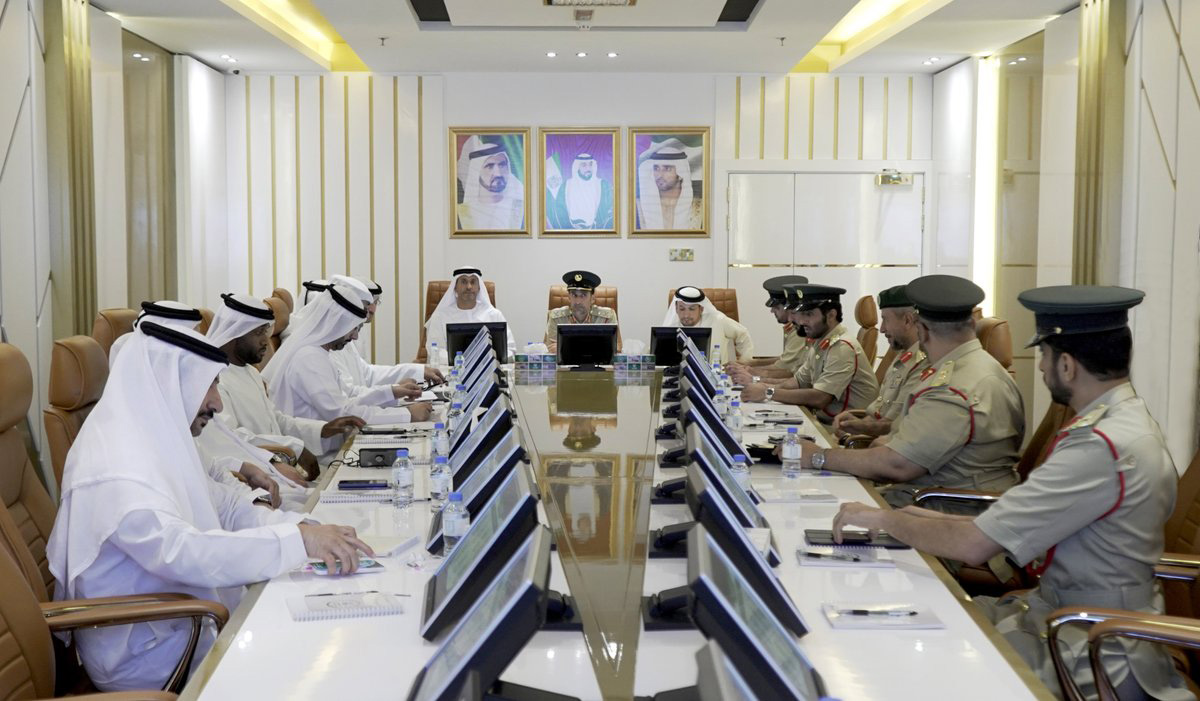 Major General Abdullah Khalifa Al Merri, chief of Dubai Police, chairs the evaluation meeting with officers of the Anti-Narcotics Department of Dubai Police.