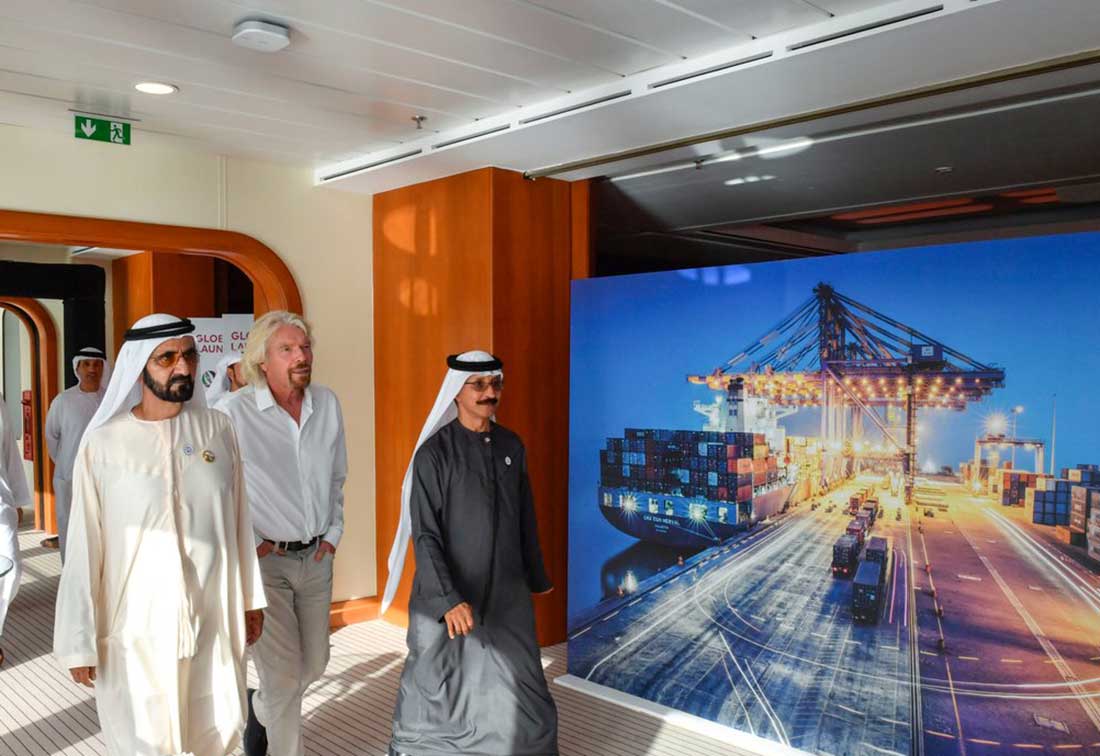 Sheikh Mohammed Bin Rashid Al Maktoum, Ruler of Dubai, with Sir Richard Branson and DP World Group chairman and CEO Sultan Ahmed Bin Sulayem