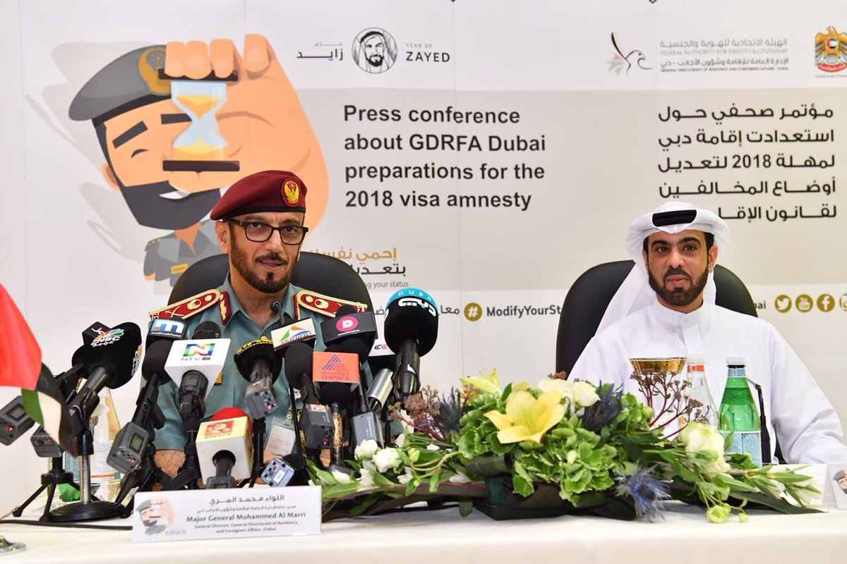 Major General Mohammed Ahmed Al Marri, Director General of General Directorate of Residency and Foreigners Affairs (GDRFA) and General Khalaf Al Ghaith, the assistant director general of the violators and foreigners follow-up section at the GDRFA.