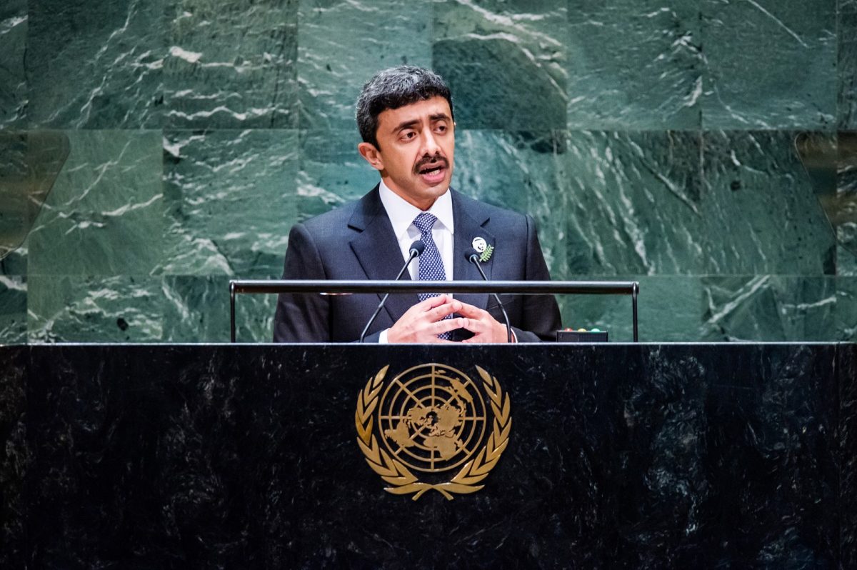 Abdullah bin Zayed delivers UAE's statement at UN General Assembly.