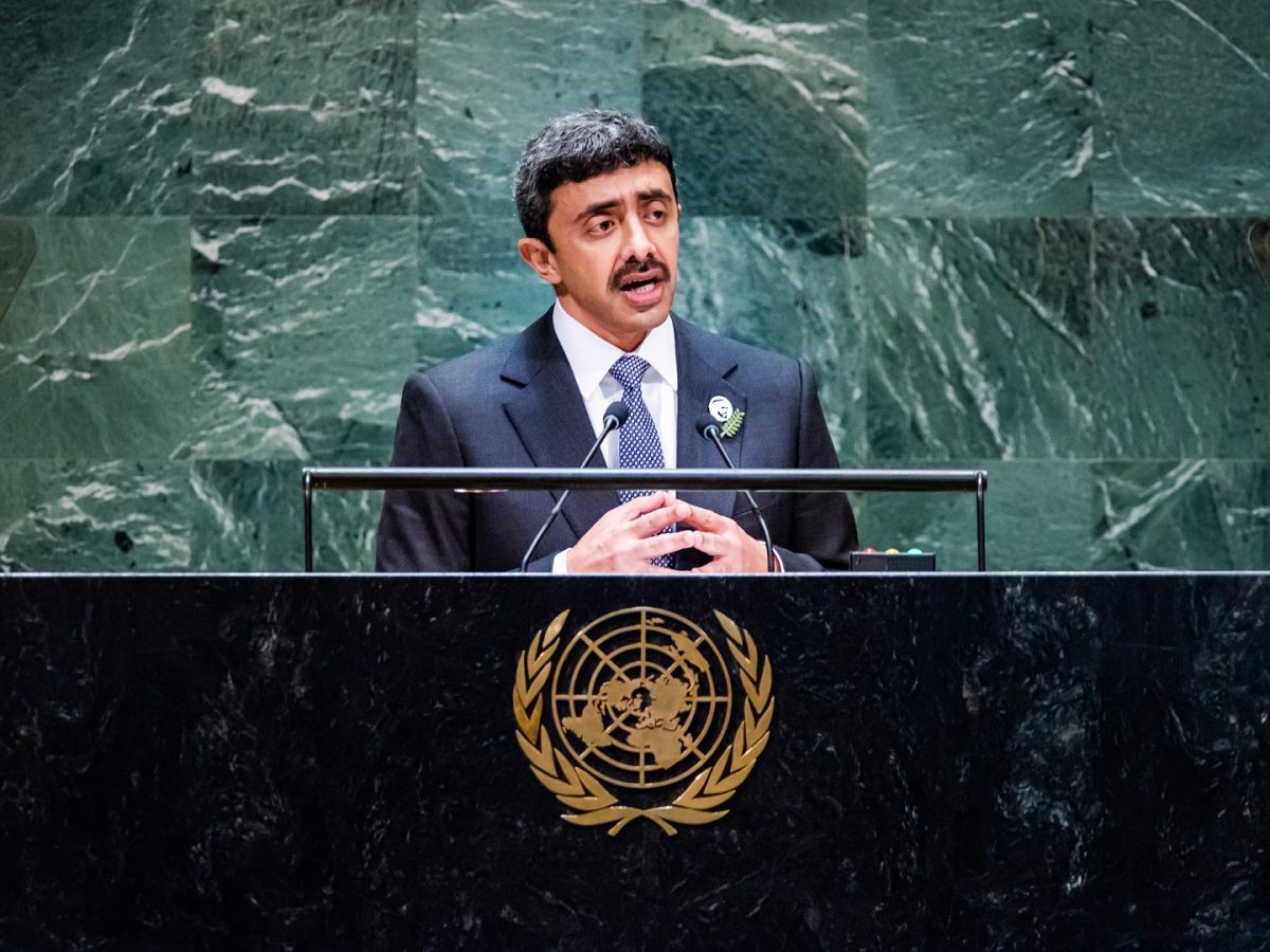 Abdullah bin Zayed delivers UAE's statement at UN General Assembly.