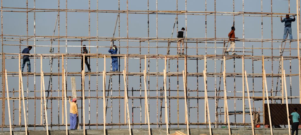 Workers at a construction site of a new project in Dubai. Abu Muadh, founder of Smart Labour, an education app for blue-collar workers in the UAE, said that labourers are most at risk of scams but have received the least information.
Photo credit should read KARIM SAHIBAFPGetty Images