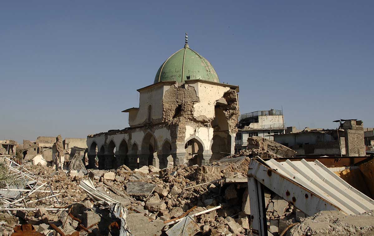 A view of the destroyed al-Nuri mosque in the old city of Mosul.