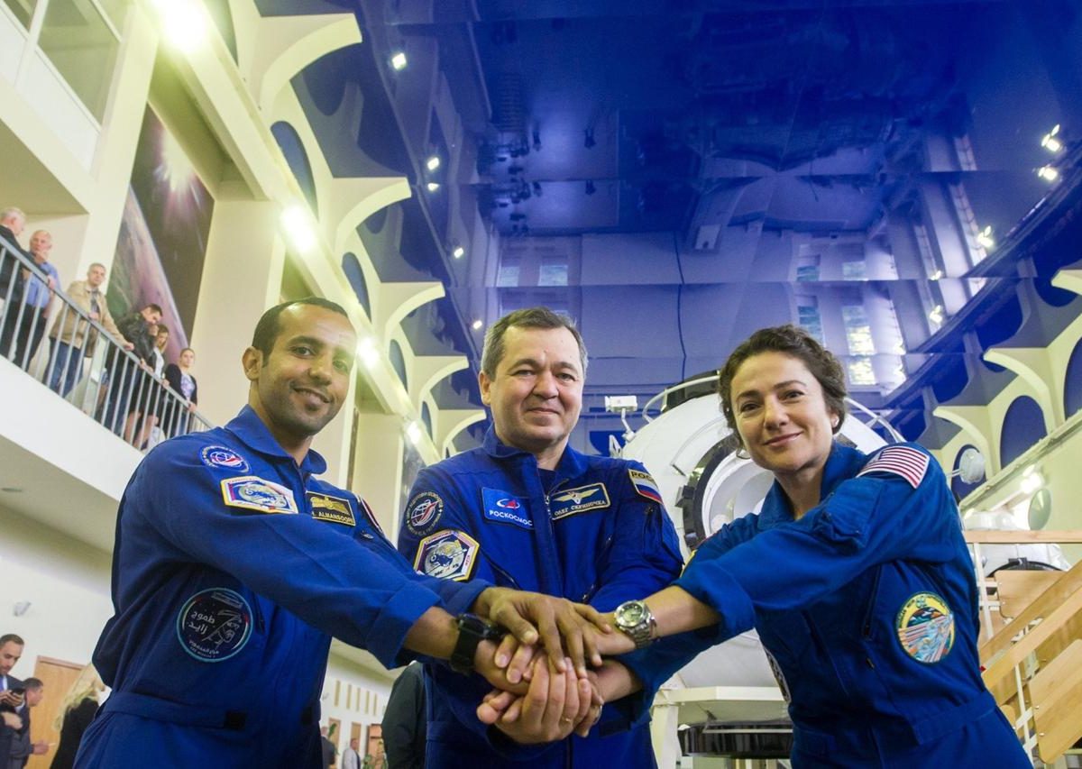 Hazza will be accompanied by his crewmates - Nasa astronaut Jessica Meir and Russian commander Oleg Skripochka - for the trip onboard a Soyuz MS-15 spacecraft that will be launched from the Baikonur Cosmodrome in Kazakhstan.