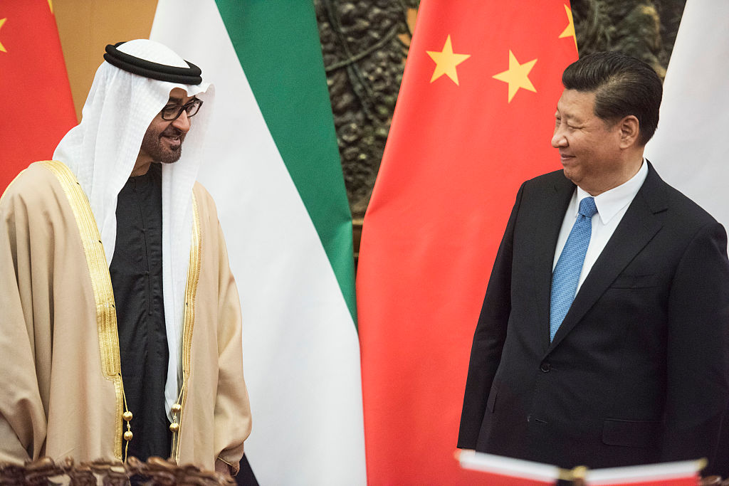 Sheikh Mohamed bin Zayed al Nahyan Crown Prince of Abu Dhabi meets Chinese President Xi Jinping during a signing ceremony at the Great Hall of the People in Beijing on December 14 2015  
 Photo: FRED DUFOUR/AFP/Getty Images