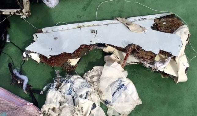 Recovered debris of the EgyptAir jet that crashed in the Mediterranean Sea is seen in this handout image released May 21, 2016 by Egypts military. (Egyptian Military/Handout via Reuters)