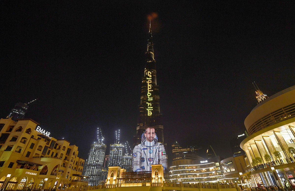 Dubai's iconic Burj Khalifa, the world's tallest skyscraper, lit up the moment of blast-off.