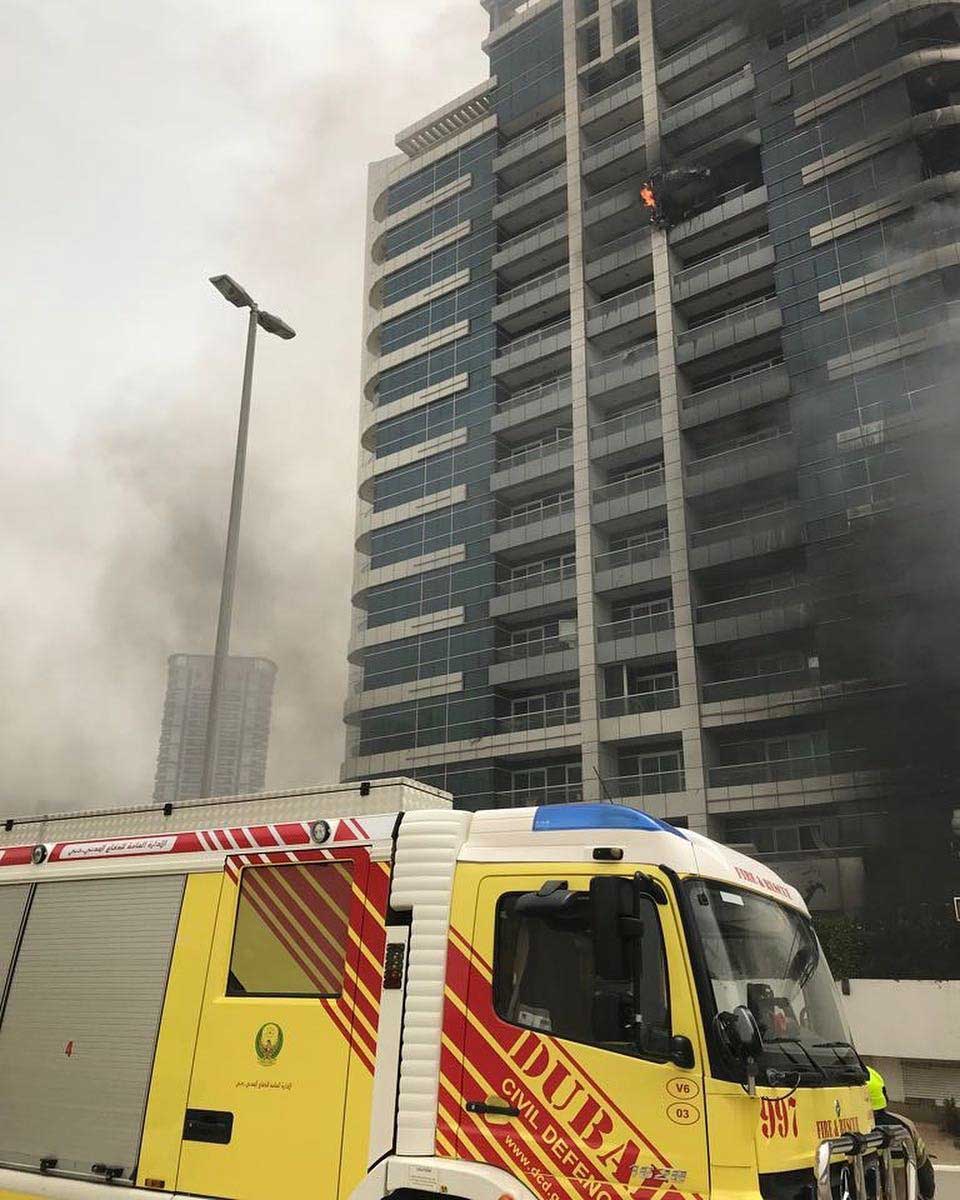 A large fire was reported in Dubai Marina’s Zen Tower on Sunday morning, with video of the incident showing flames engulfing several of the building’s lower floors.