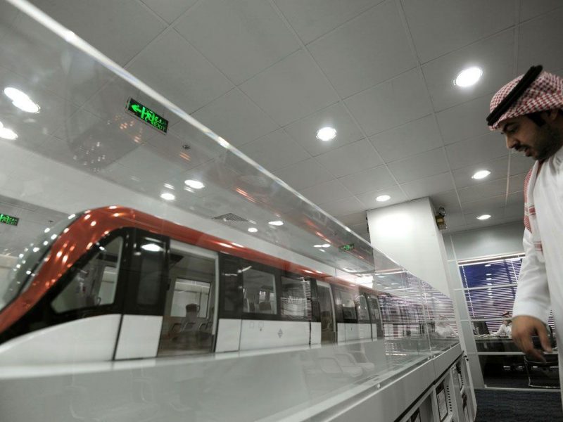 Abdullah Allohaidan, assistant of the director of the Riyadh Metro, looking at a model of a train at the companys operation building in the Saudi capital. (AFP/Getty Images)