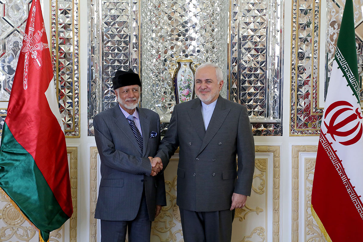 Oman's Minister of State for Foreign Affairs Yousuf bin Alawi bin Abdullah (L) shakes hands with Iran's Foreign Minister Mohammad Javad Zarif in Tehran.