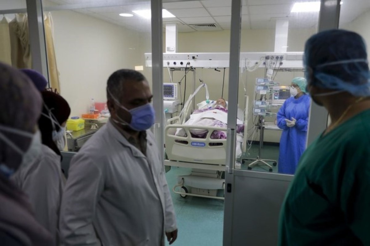 A coronavirus patient being treated in an intensive care unit in a Lebanese hospital.