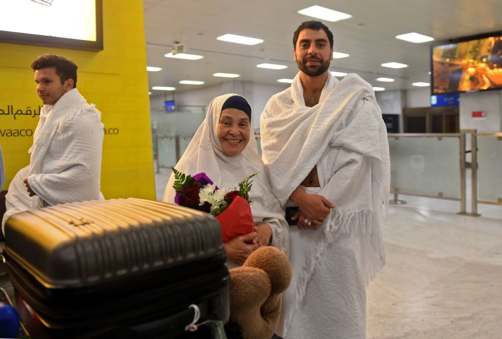 Families of victims of the March 2019 attack on mosques in New Zealand arrive at Jeddah airport prior to the start of the annual Hajj pilgrimage. (AMER HILABI/AFP/Getty Images)