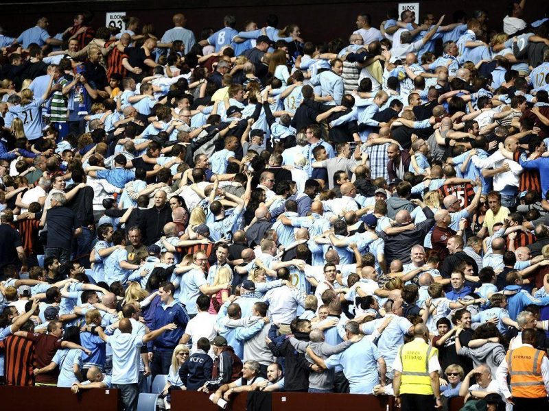 Manchester City fans do the Poznan celebration. (Getty Images - for illustrative purposes only)