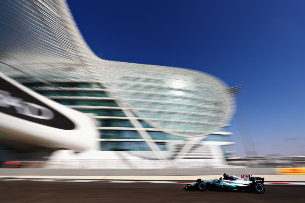 Lewis Hamilton in action during practice for the Abu Dhabi Formula One Grand Prix at Yas Marina Circuit. (Dan Istitene/Getty Images)