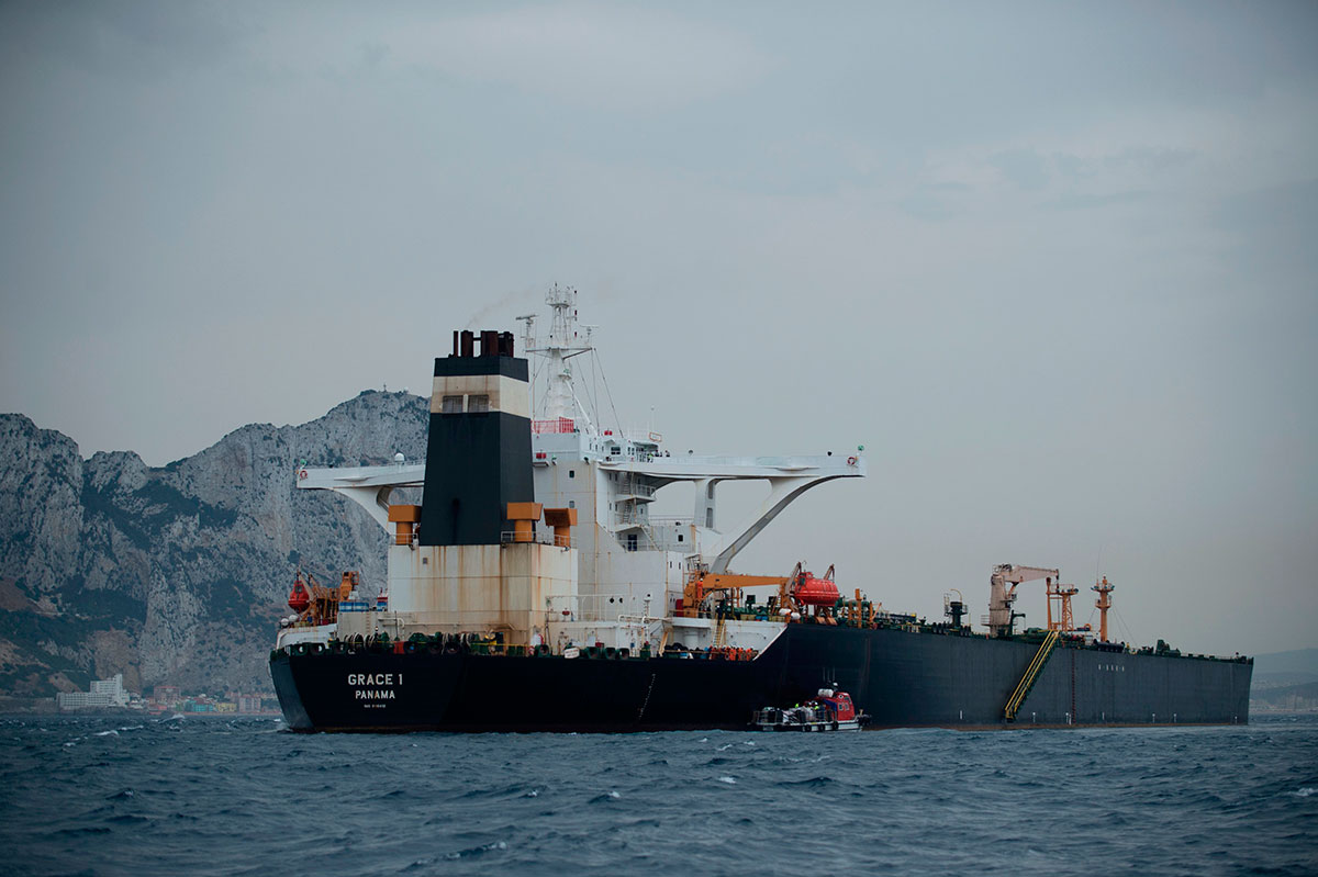 Supertanker Grace 1 off the coast of Gibraltar