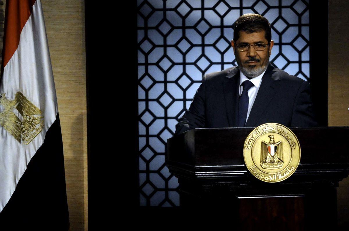 Mohamed Morsi gives a speech in the studio of the state television in Cairo after winning the Egyptian presidential elections. (AFP/GettyImages)