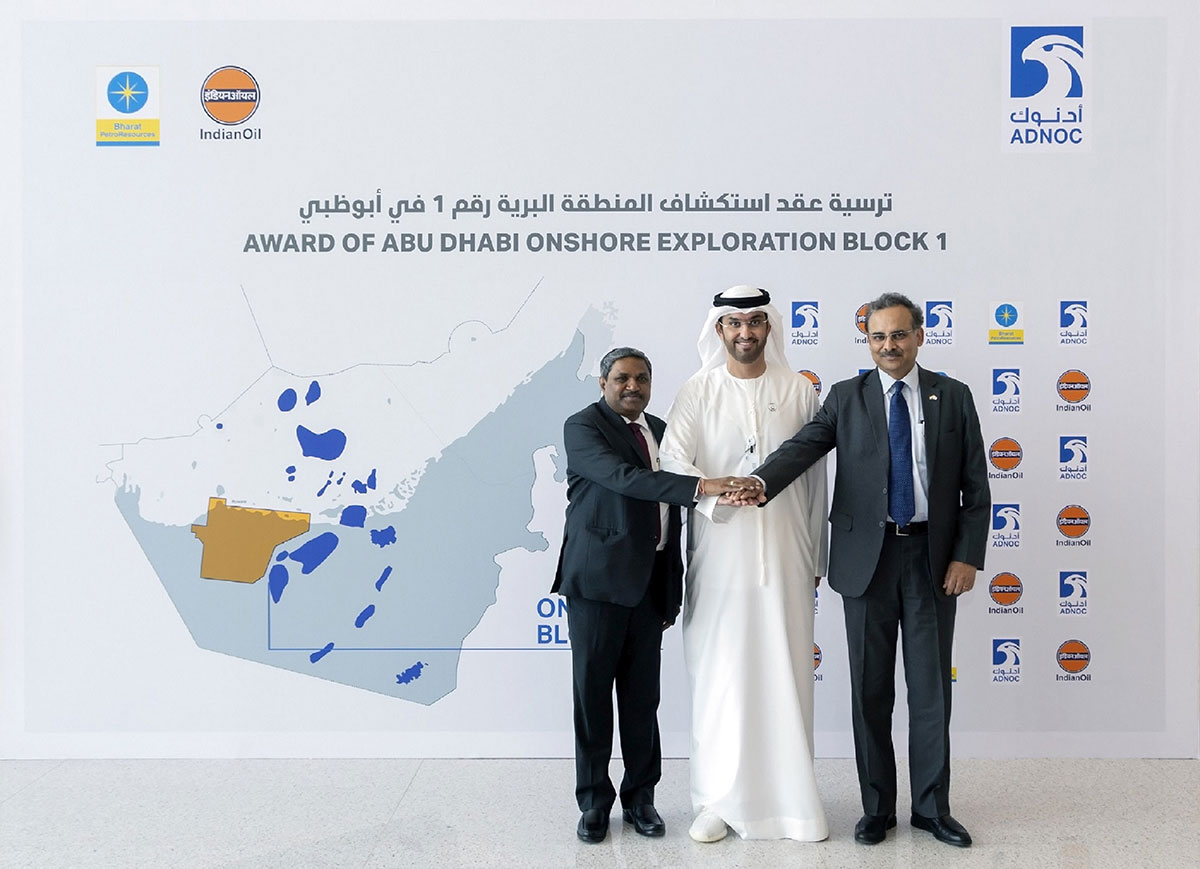 The agreements, which, collectively, have a term of 35 years, were signed by Dr Sultan Ahmed Al Jaber, UAE Minister of State and ADNOC Group CEO, Duraiswamy Rajkumar, chairman and managing director of Bharat Petroleum Corporation, and Sanjiv Singh, chairman of Indian Oil Corporation.