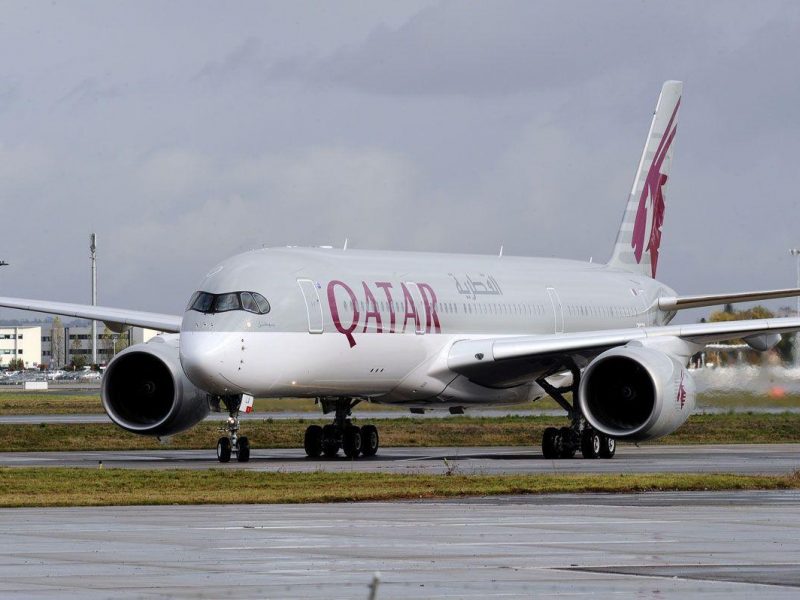 Airbus A350 bearing the Qatar airline company logo on the tarmac of Toulouse Blagnac airport. (AFP/Getty Images)