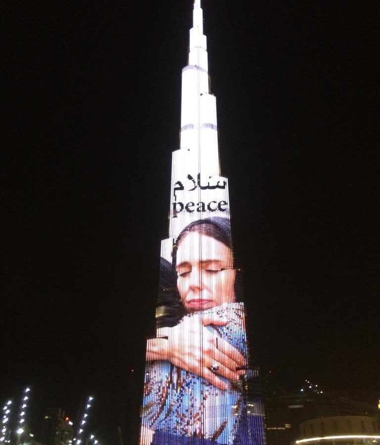 Dubai has paid tribute to New Zealand Prime Minister Jacinda Ardern by displaying her image on the Burj Khalifa, the world's tallest building.