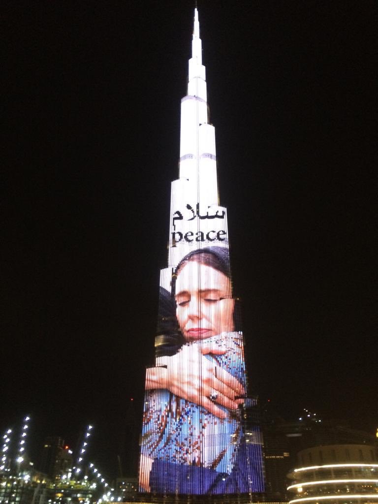 Dubai has paid tribute to New Zealand Prime Minister Jacinda Ardern by displaying her image on the Burj Khalifa, the world's tallest building.