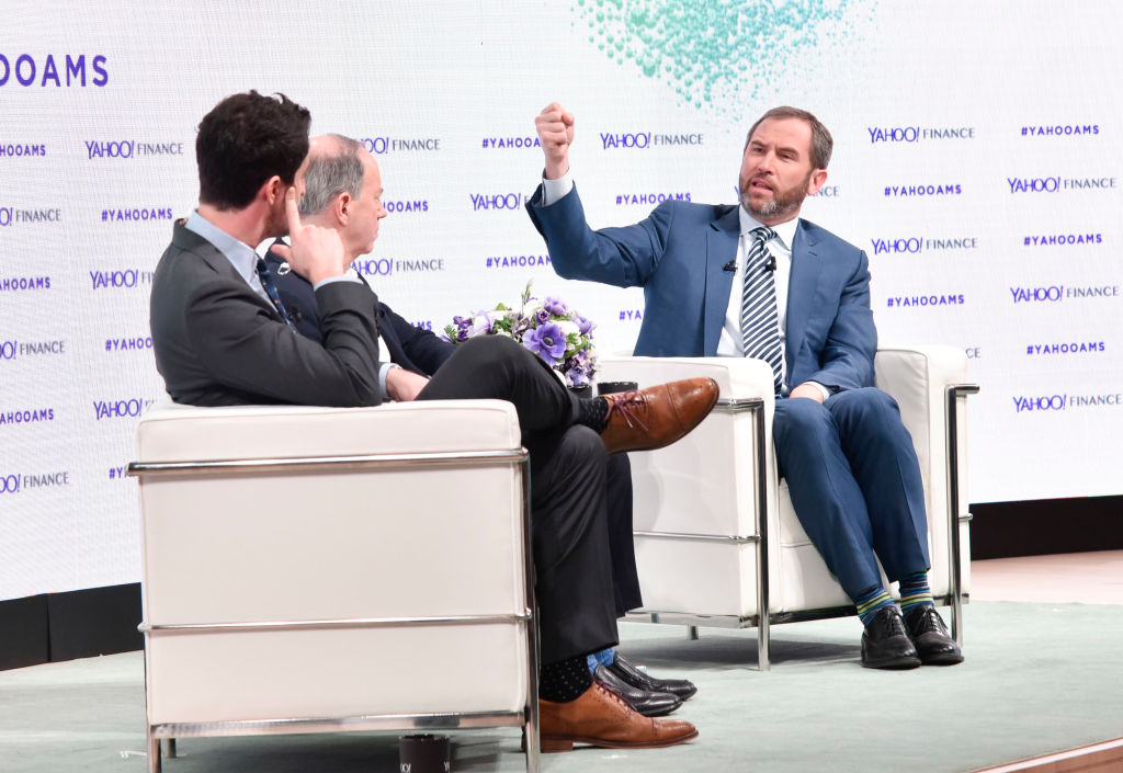 Brad Garlinghouse (right) at the Yahoo Finance All Markets Summit Crypto in New York City.
Photo: Eugene Gologursky Getty Images for Yahoo FinanceOath