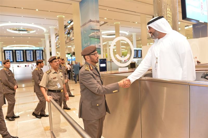 Major General Mohammed Al Marri, director general of the General Directorate of Residency and Foreigners Affairs in Dubai, visits passport control.