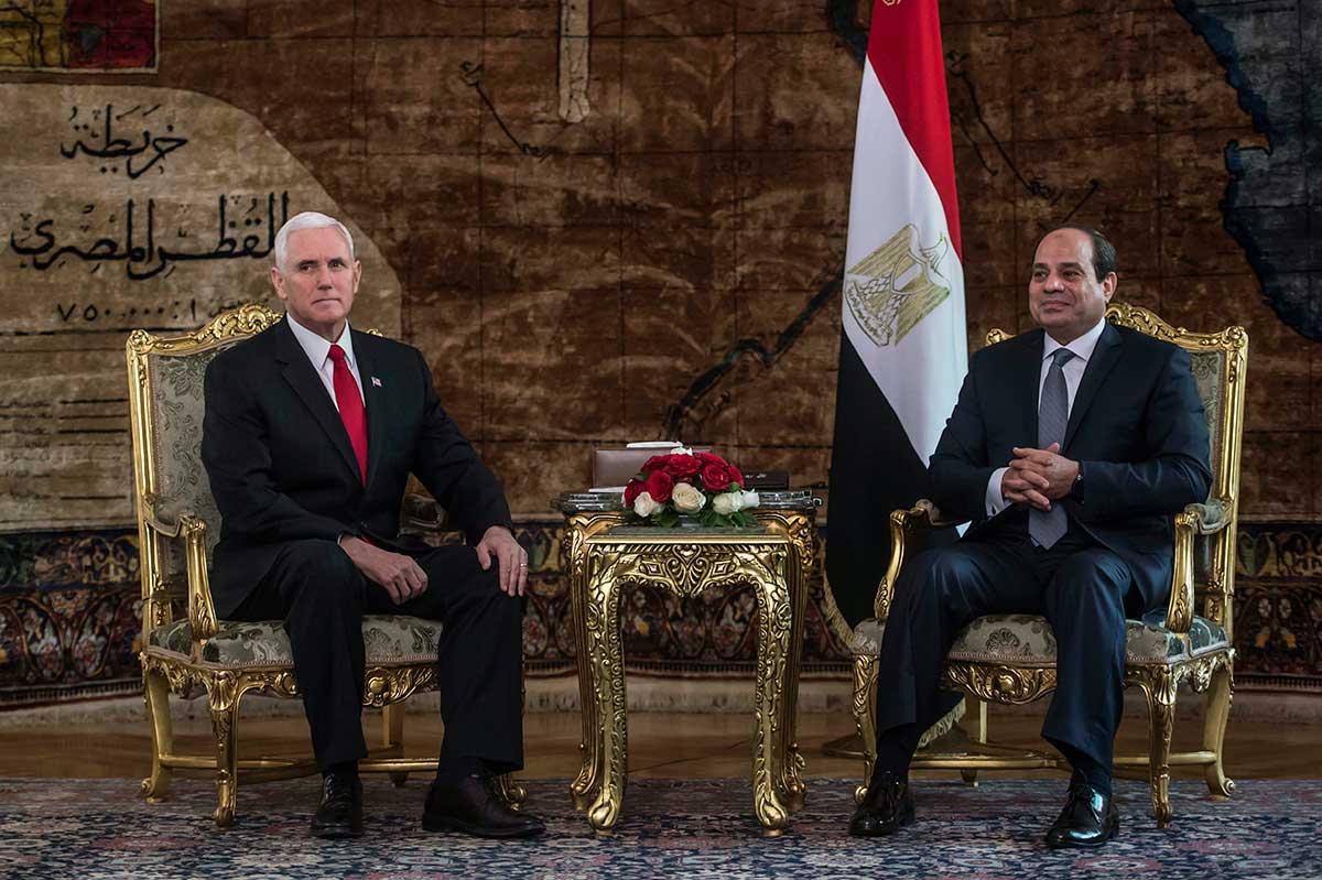 Egyptian President Abdel Fattah al-Sisi (R) meets with US Vice President Mike Pence (L) at the Presidential Palace in the capital Cairo on January 20, 2018.