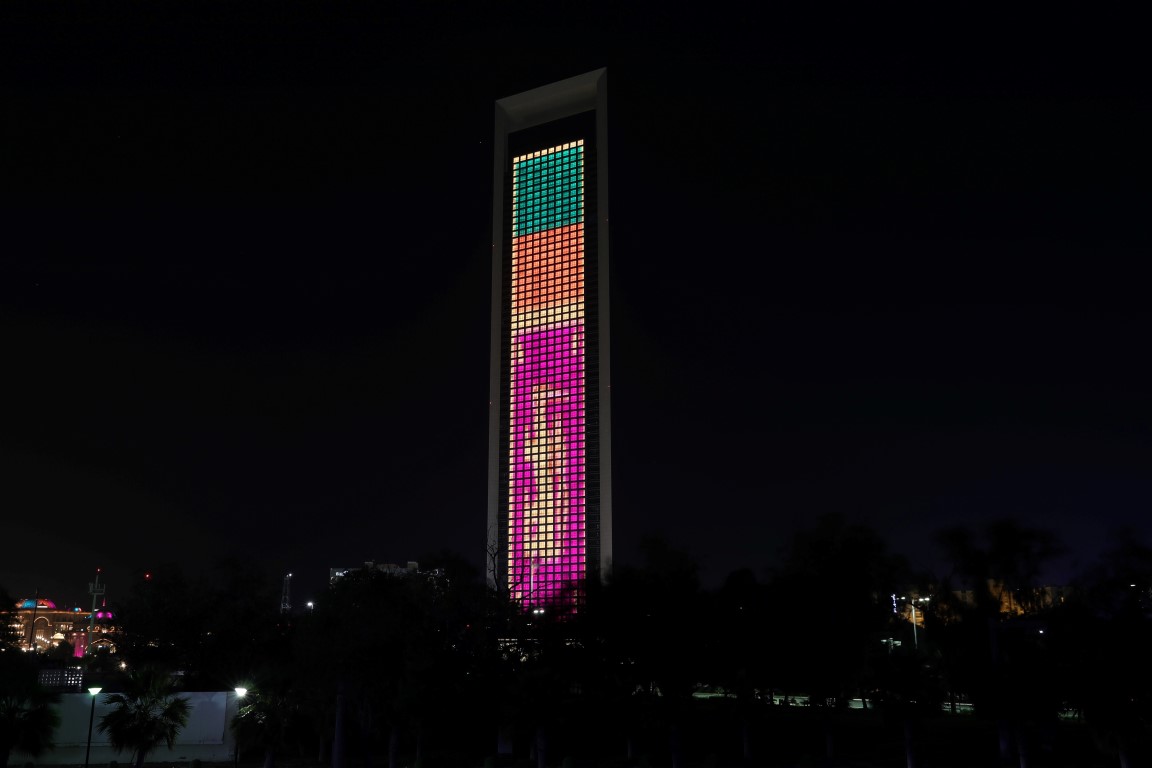 Abu Dhabi's key landmarks lit up in the colours of the Sri Lankan national flag on Wednesday night.