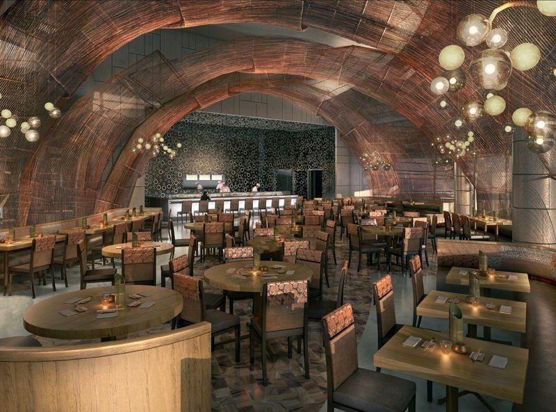 Rendering of Nobu Doha main dining room.