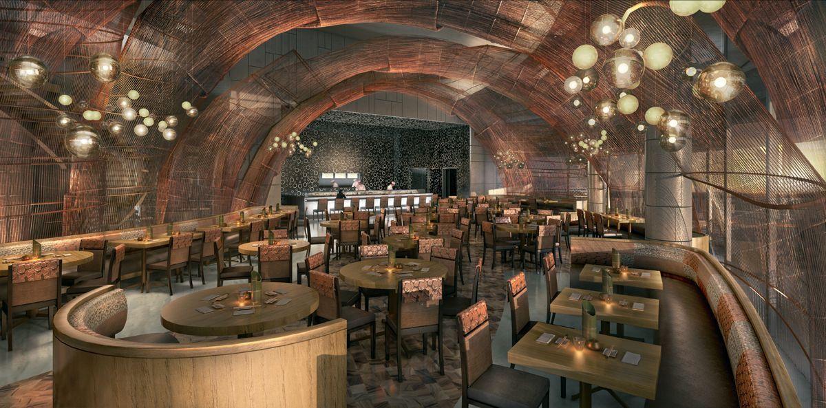 Rendering of Nobu Doha main dining room.