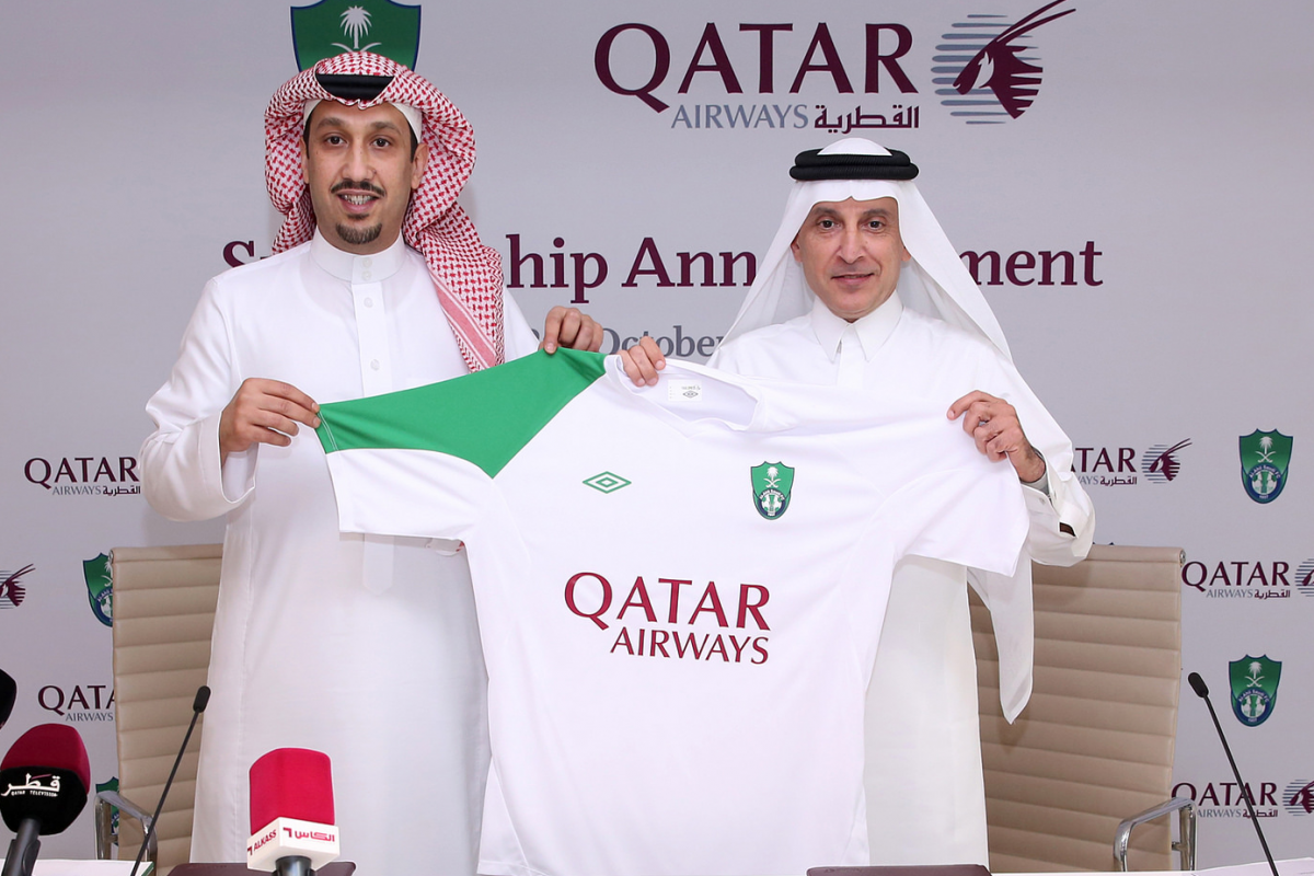 His Highness Prince Fahd bin Khaled bin Abdullah, chairman of Al-Ahli Football Club and Akbar Al Baker, Group CEO of Qatar Airways